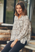 Load image into Gallery viewer, Elandra Beige Check Long Sleeve Batwing Shirt