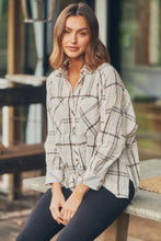 Load image into Gallery viewer, Elandra Beige Check Long Sleeve Batwing Shirt