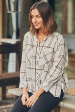 Load image into Gallery viewer, Elandra Beige Check Long Sleeve Batwing Shirt
