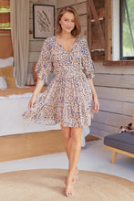 Load image into Gallery viewer, Danica Beige/Blue Animal Elastic Waist Dress