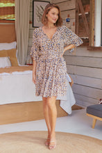 Load image into Gallery viewer, Danica Beige/Blue Animal Elastic Waist Dress