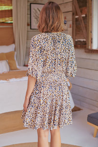 Danica Beige/Blue Animal Elastic Waist Dress