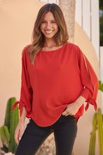 Load image into Gallery viewer, Ophelia Orange 3/4 Split Tie Sleeve Blouse