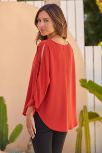 Ophelia Orange 3/4 Split Tie Sleeve Blouse