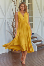 Load image into Gallery viewer, Bethanie Layered Midi Mustard Yellow Dress