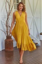 Load image into Gallery viewer, Bethanie Layered Midi Mustard Yellow Dress