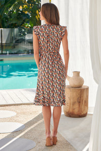 Maggie Orange Multi Floral Midi Dress