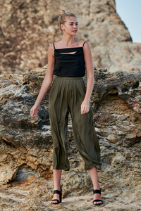 Tau Khaki Satin Wide leg Pant