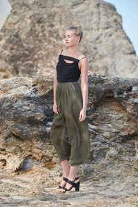 Tau Khaki Satin Wide leg Pant