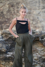 Load image into Gallery viewer, Tau Khaki Satin Wide leg Pant