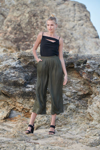 Tau Khaki Satin Wide leg Pant