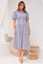 Load image into Gallery viewer, Blu Collared Blue/White Striped Button Front Midi Dress