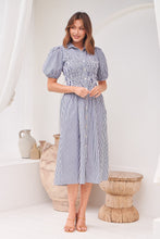 Load image into Gallery viewer, Blu Collared Blue/White Striped Button Front Midi Dress