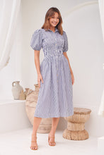 Load image into Gallery viewer, Blu Collared Blue/White Striped Button Front Midi Dress