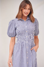 Load image into Gallery viewer, Blu Collared Blue/White Striped Button Front Midi Dress