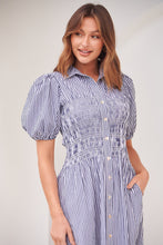 Load image into Gallery viewer, Blu Collared Blue/White Striped Button Front Midi Dress