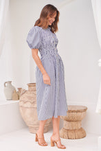 Load image into Gallery viewer, Blu Collared Blue/White Striped Button Front Midi Dress
