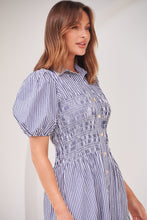 Load image into Gallery viewer, Blu Collared Blue/White Striped Button Front Midi Dress