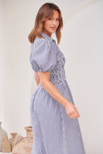 Load image into Gallery viewer, Blu Collared Blue/White Striped Button Front Midi Dress