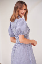 Load image into Gallery viewer, Blu Collared Blue/White Striped Button Front Midi Dress
