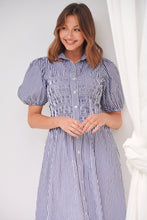 Load image into Gallery viewer, Blu Collared Blue/White Striped Button Front Midi Dress
