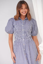 Load image into Gallery viewer, Blu Collared Blue/White Striped Button Front Midi Dress