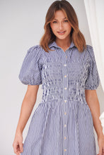 Load image into Gallery viewer, Blu Collared Blue/White Striped Button Front Midi Dress