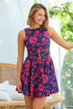 Load image into Gallery viewer, Ibigale Belted Aline Navy/Hot Pink Classic Aline Dress