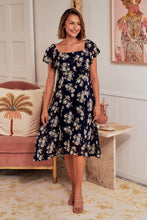 Load image into Gallery viewer, Honey Chiffon Navy Floral Dress