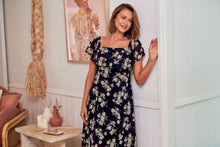 Load image into Gallery viewer, Honey Chiffon Navy Floral Dress