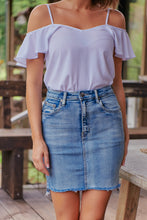 Load image into Gallery viewer, Dark Denim Acid Wash Torn Hem Denim Skirt