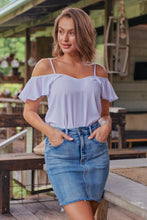 Load image into Gallery viewer, Dark Denim Acid Wash Torn Hem Denim Skirt