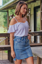 Load image into Gallery viewer, Dark Denim Acid Wash Torn Hem Denim Skirt