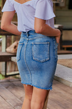 Load image into Gallery viewer, Dark Denim Acid Wash Torn Hem Denim Skirt