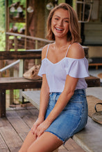Load image into Gallery viewer, Dark Denim Acid Wash Torn Hem Denim Skirt