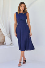 Load image into Gallery viewer, Kendra Sleeveless Navy Knot Front Evening Dress