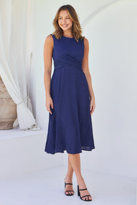 Kendra Sleeveless Navy Knot Front Evening Dress