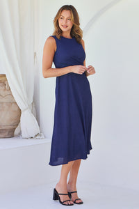 Kendra Sleeveless Navy Knot Front Evening Dress