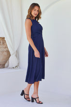 Load image into Gallery viewer, Kendra Sleeveless Navy Knot Front Evening Dress