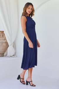 Kendra Sleeveless Navy Knot Front Evening Dress