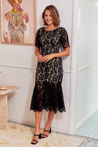 Brook Black Lace Fishtail Evening Dress