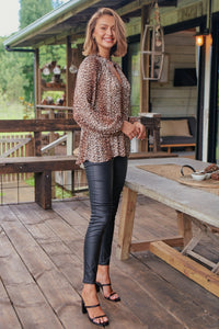 Jameson Animal Print Chiffon Tie Neck Shirt
