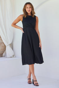 Kendra Sleeveless Black Knot Front Evening Dress