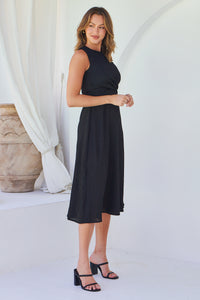 Kendra Sleeveless Black Knot Front Evening Dress