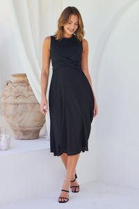 Kendra Sleeveless Black Knot Front Evening Dress