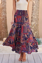 Load image into Gallery viewer, Fleur Navy/Pink Bohemian Print Maxi Skirt
