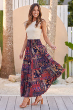 Load image into Gallery viewer, Fleur Navy/Pink Bohemian Print Maxi Skirt