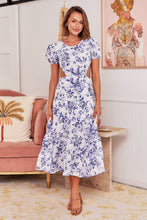 Load image into Gallery viewer, Kai Blue Print Backless Short Sleeve Dress