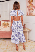 Load image into Gallery viewer, Kai Blue Print Backless Short Sleeve Dress
