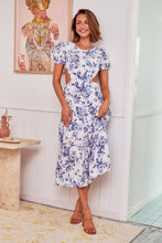Load image into Gallery viewer, Kai Blue Print Backless Short Sleeve Dress